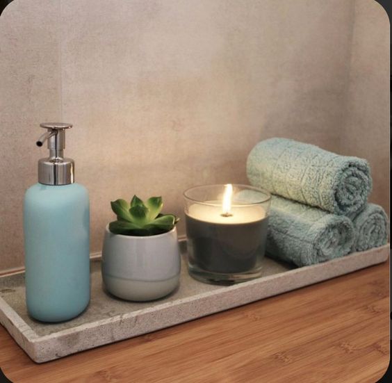 Essential accessories tray for spa-like bathroom