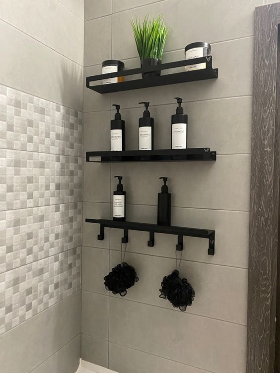 Black bathroom shelves