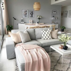 Grey and pink colored living room decor ideas