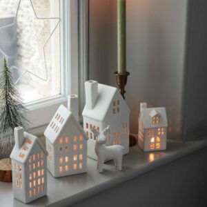 White porcelain house-shaped lanterns