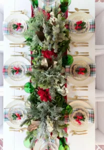 Red and green Christmas table setting