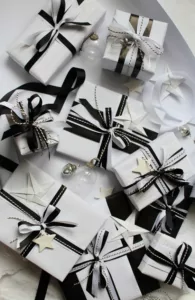 Black and white Christmas gifts wrapping