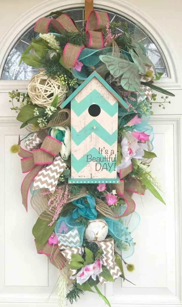 Birdhouse decoration on front door