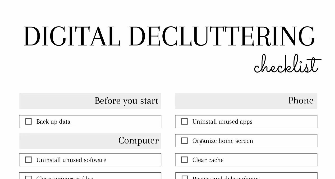 Digital Decluttering Checklist