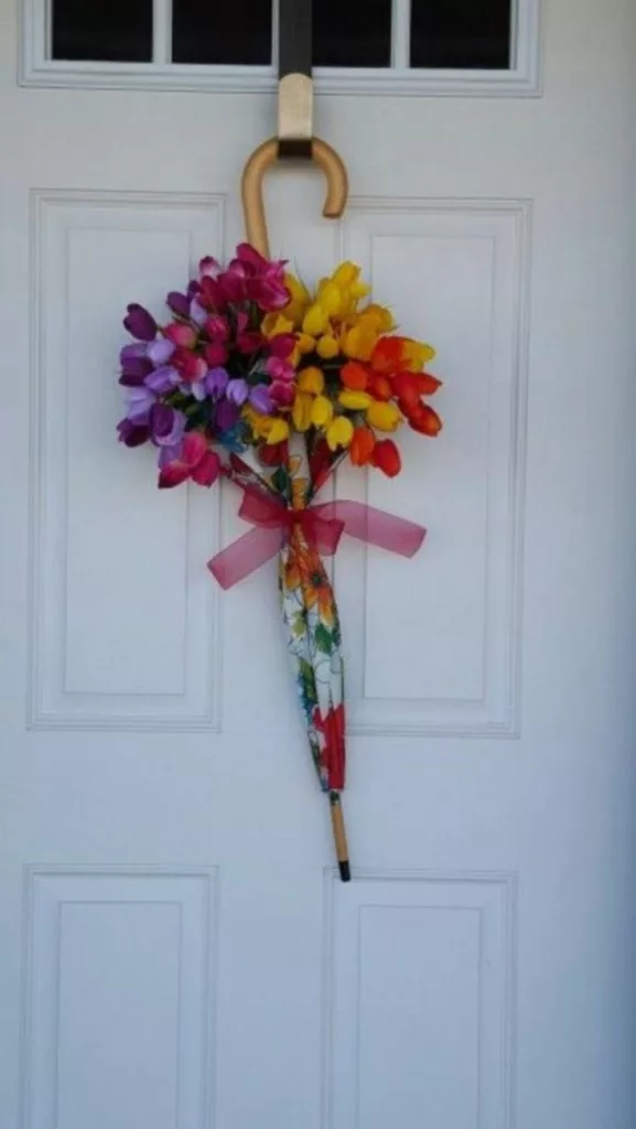 Front door umbrella with flowers decor