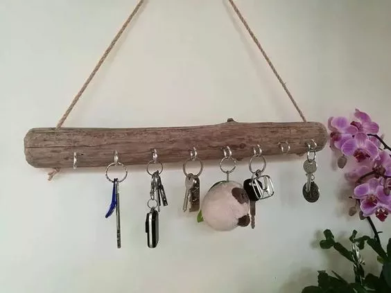 Key holder made from hanging branch