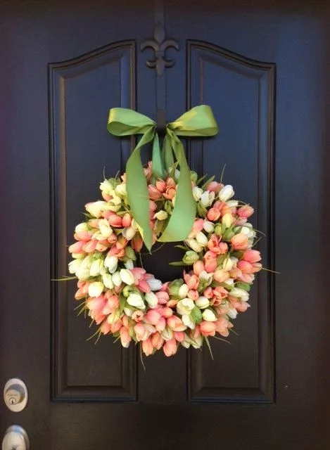 Tulip wreath on front door