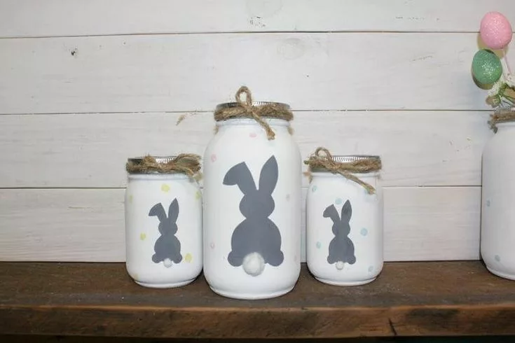 Mason jars turned into Easter decorations on a budget