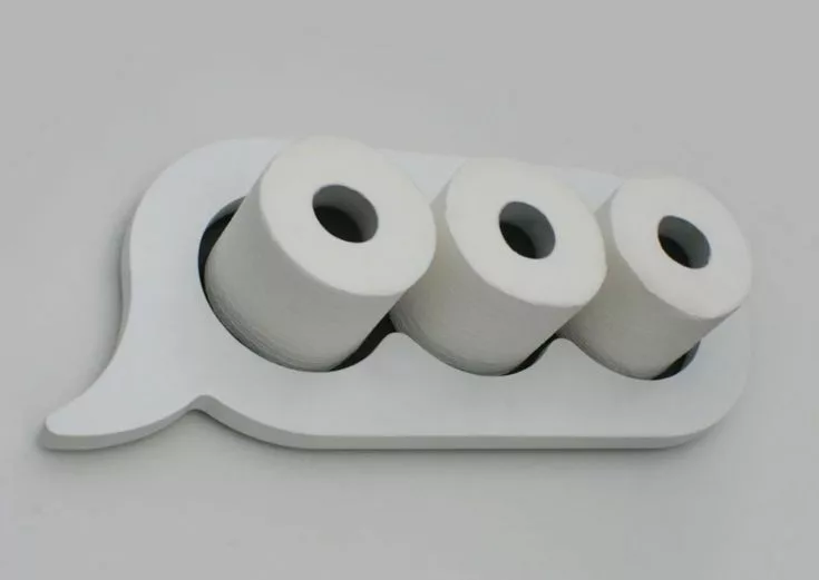 Message bubble with hooks as cool toilet paper holder