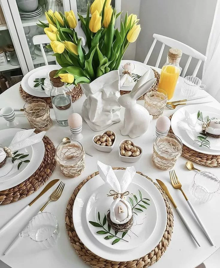 Neutral-toned Easter table setting