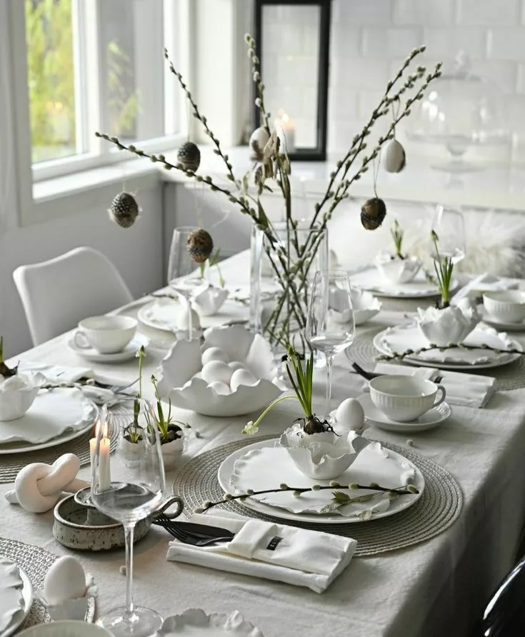 Neutral Easter tablescape