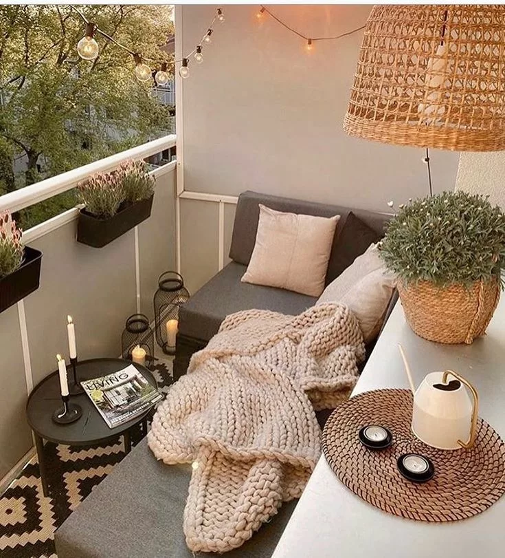Textile layers for cozy small balcony ideas