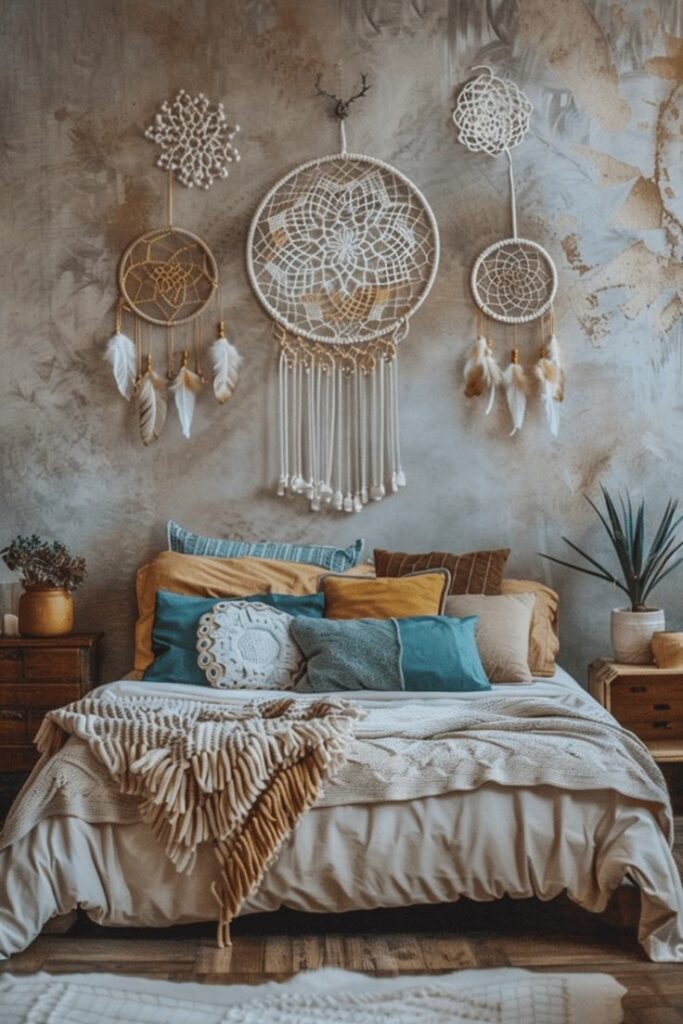 Dream catchers above bed