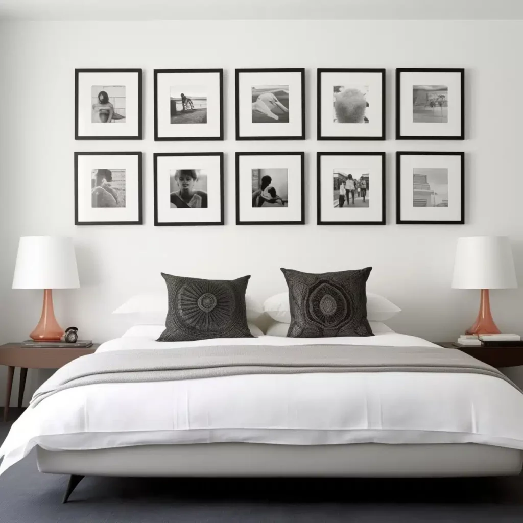 Photo gallery above bed