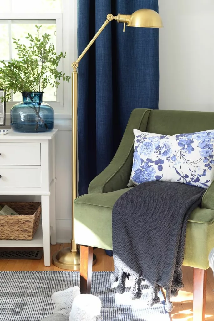 Sage green and navy blue living room